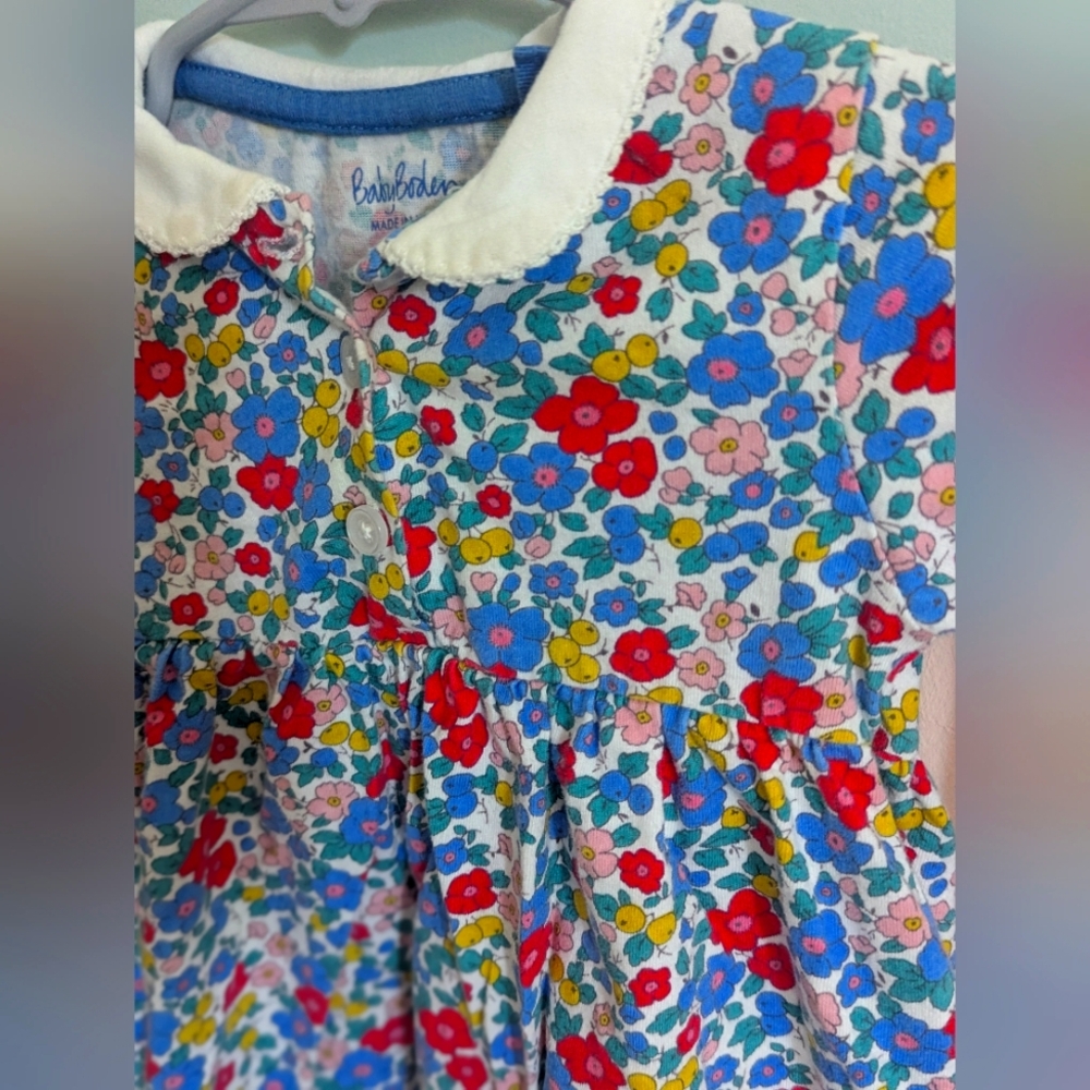 Baby Boden Floral Print Dress with Blue and Yellow Accents